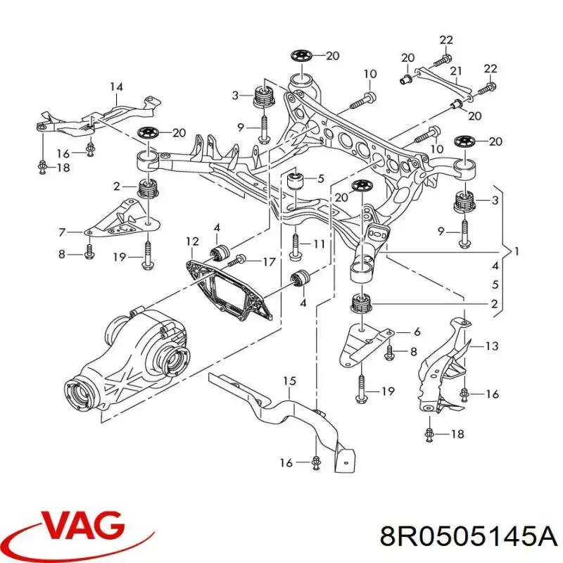 Bloco silencioso de viga traseira (de plataforma veicular) VAG 8R0505145A preço, a partir de 39,27 USD