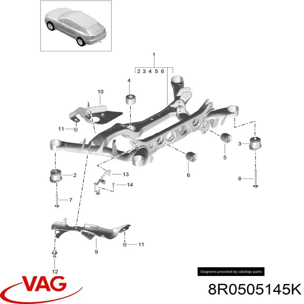 Bloco silencioso de viga traseira (de plataforma veicular) VAG 8R0505145K preço, a partir de 38,66 USD