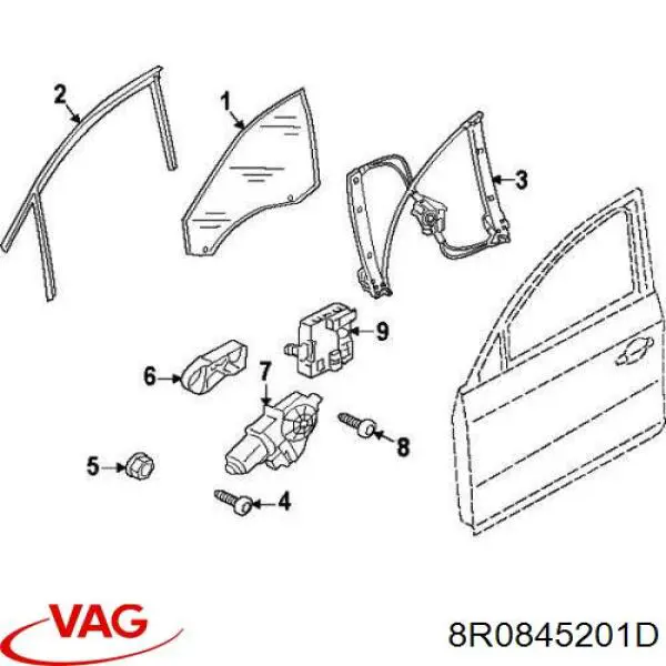 8R0845201D VAG Vidro da porta dianteira esquerda
