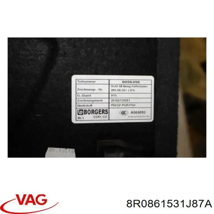 Cobrimento da seção de bagagem inferior VAG 8R0861531J87A preço, a partir de 86,07 USD
