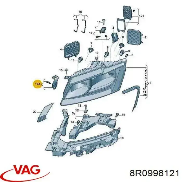 Consola (adaptador) de fixação da luz dianteira esquerda VAG 8R0998121 preço, a partir de 53,87 USD