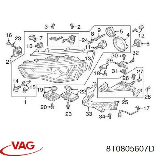 Consola (adaptador) de fixação da luz dianteira esquerda VAG 8T0805607D preço, a partir de 66,70 USD