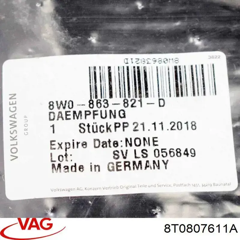 8T0807611A VAG Proteção do pára-choque dianteiro