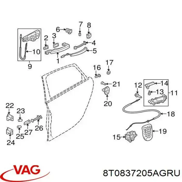 Maçaneta externa da porta traseira VAG 8T0837205AGRU preço, a partir de 40,86 USD