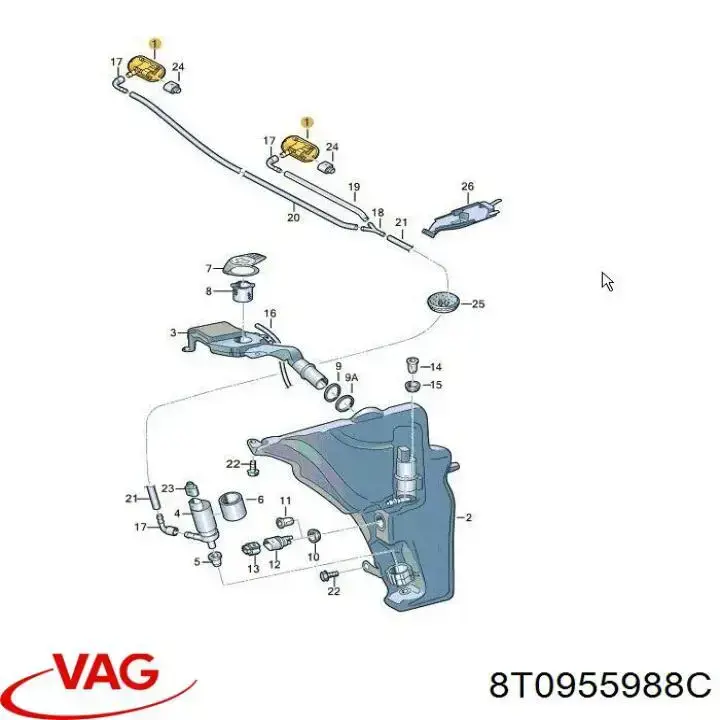 Injetor de fluido para lavador de pára-brisas VAG 8T0955988C preço, a partir de 7,66 USD
