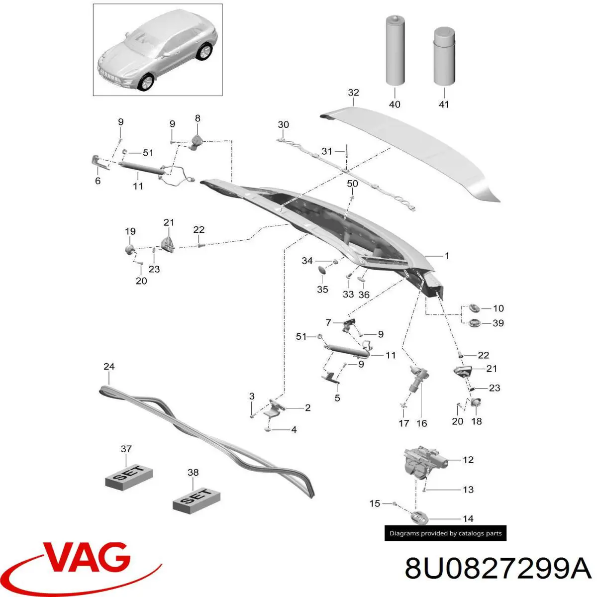 8U0827299 VAG Gozno da porta traseira (de 3º/5º bagageiro)
