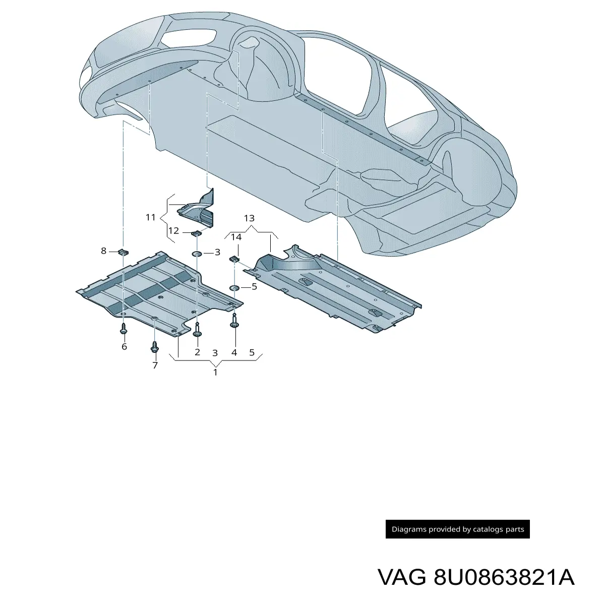 8U0863821A VAG Proteção de motor, de panela (da seção de motor)