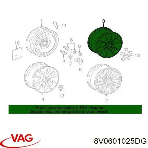 Discos de roda de aleação ligeira (de aleação ligeira, de titânio) VAG 8V0601025DG preço, a partir de 558,44 USD