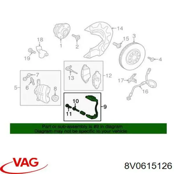 8V0615126 VAG Braçadeira do freio de suporte dianteiro