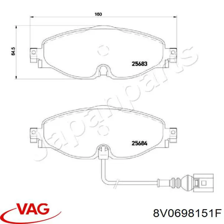 Sapatas do freio dianteiras de disco VAG 8V0698151F preço, a partir de 88,96 USD