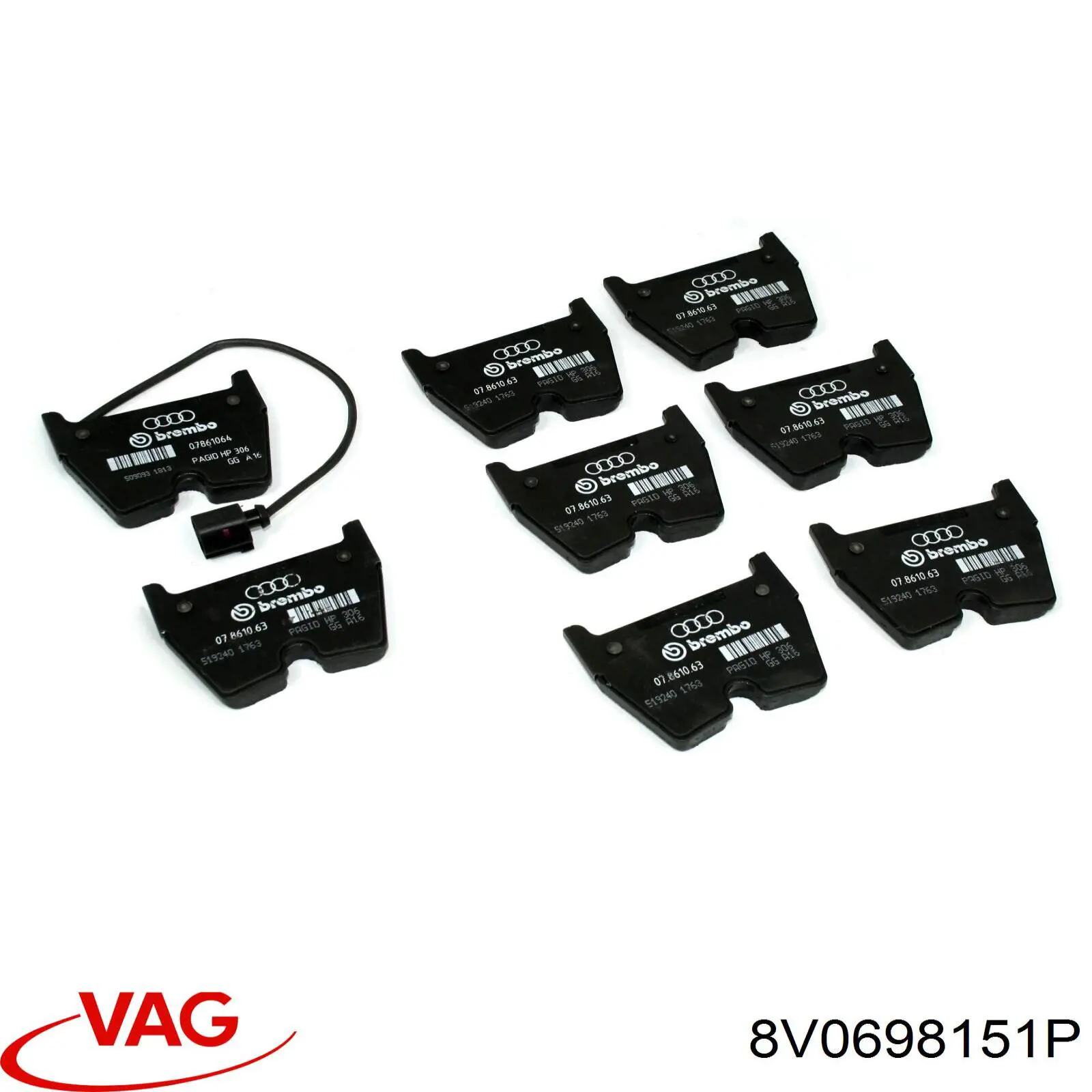 8V0698151P VAG Sapatas do freio dianteiras de disco