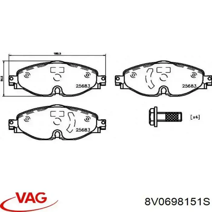 8V0698151S VAG Sapatas do freio dianteiras de disco
