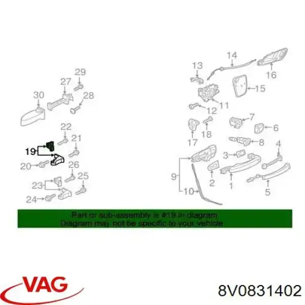 Gozno da porta dianteira direita VAG 8V0831402 preço, a partir de 84,66 USD