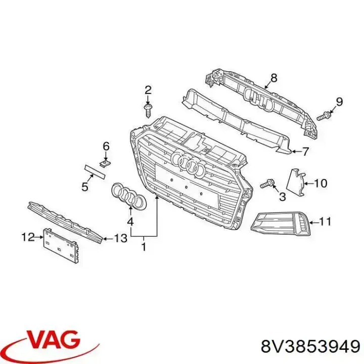 Consola de grelha do radiador VAG 8V3853949 preço, a partir de 98,19 USD