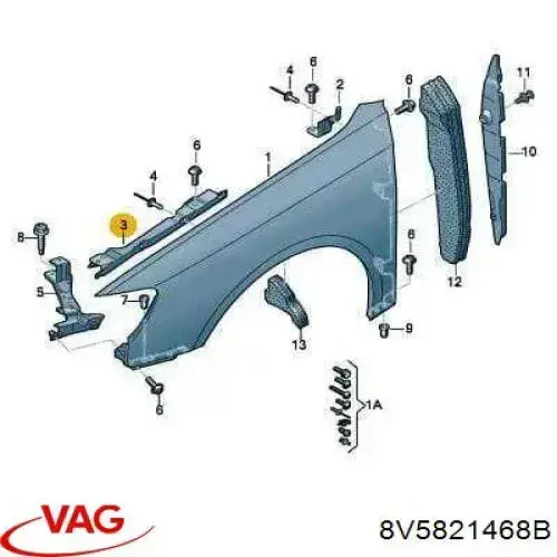 8V5821468A VAG Consola superior de fixação do pára-lama dianteiro direito