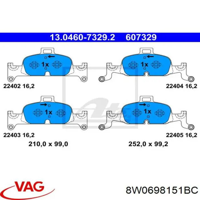 8W0698151BC VAG Sapatas do freio dianteiras de disco