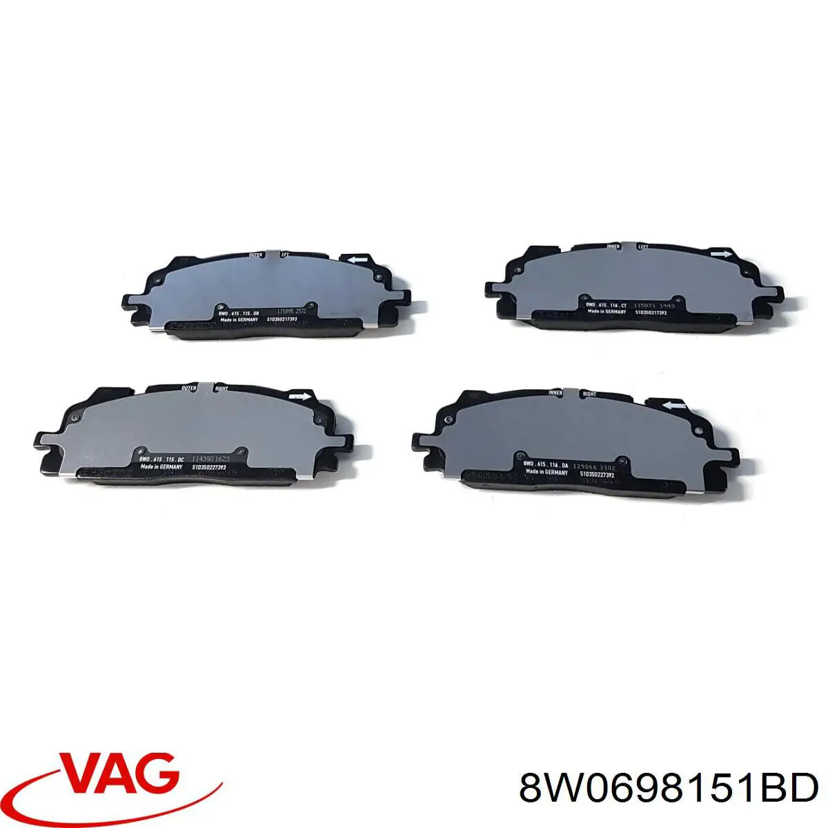 Sapatas do freio dianteiras de disco VAG 8W0698151BD preço, a partir de 54,97 USD