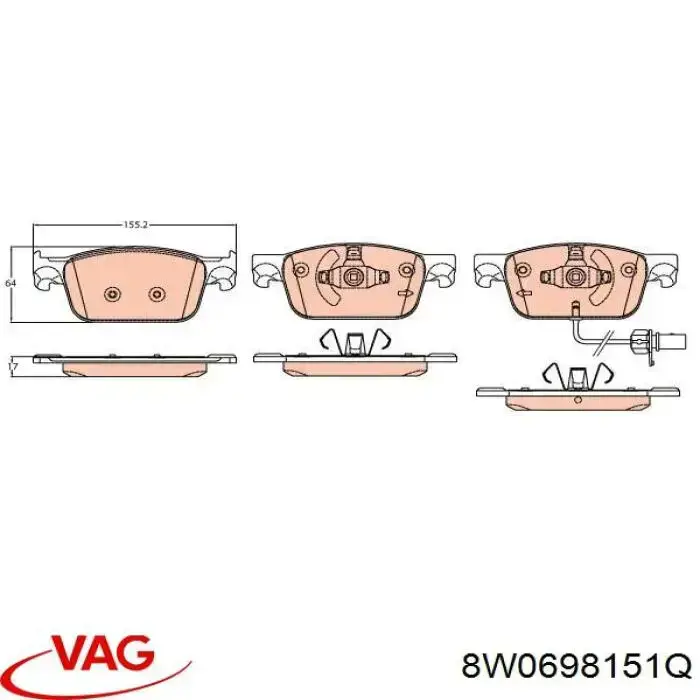 Sapatas do freio dianteiras de disco VAG 8W0698151Q preço, a partir de 49,54 USD