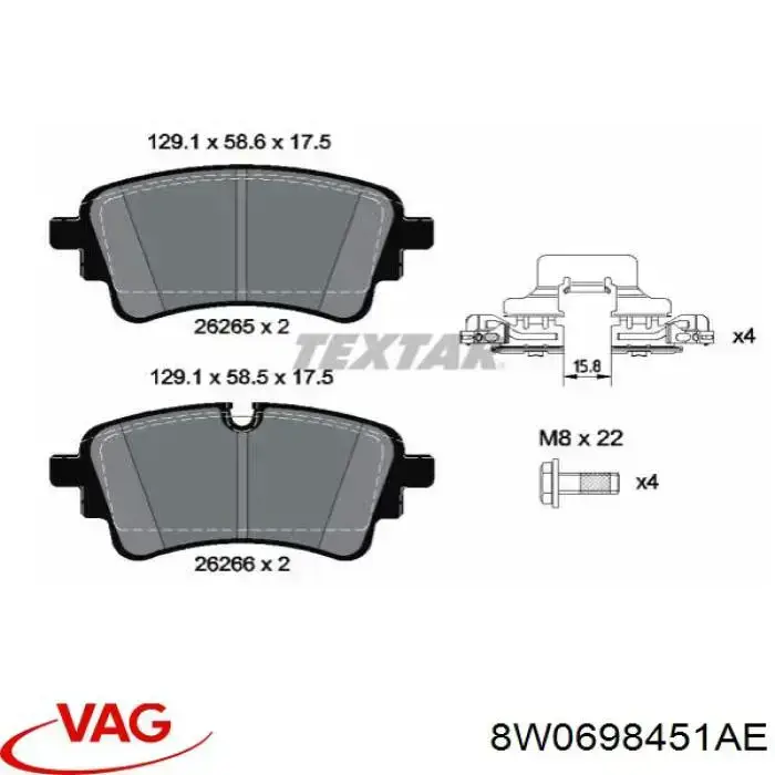 8W0698451AE VAG Sapatas do freio traseiras de disco