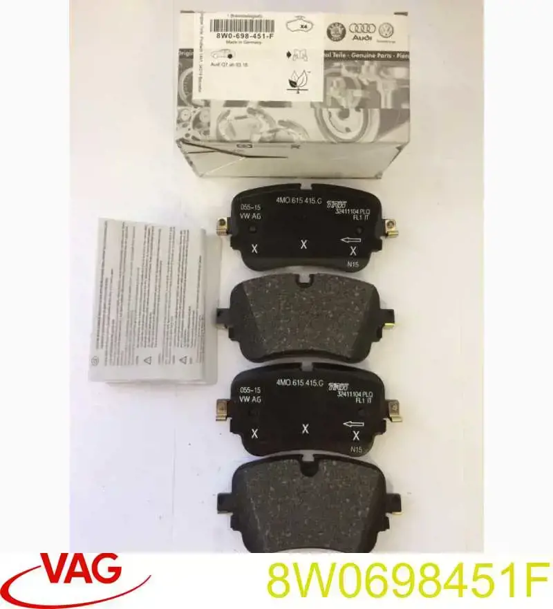 8W0698451F VAG Sapatas do freio traseiras de disco