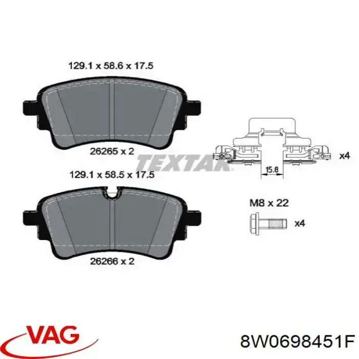 Sapatas do freio traseiras de disco VAG 8W0698451F preço, a partir de 36,18 USD