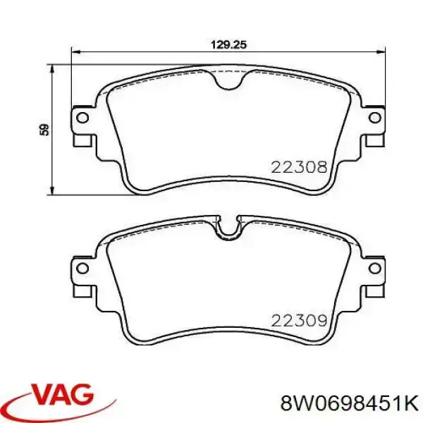 8W0698451K VAG Sapatas do freio traseiras de disco