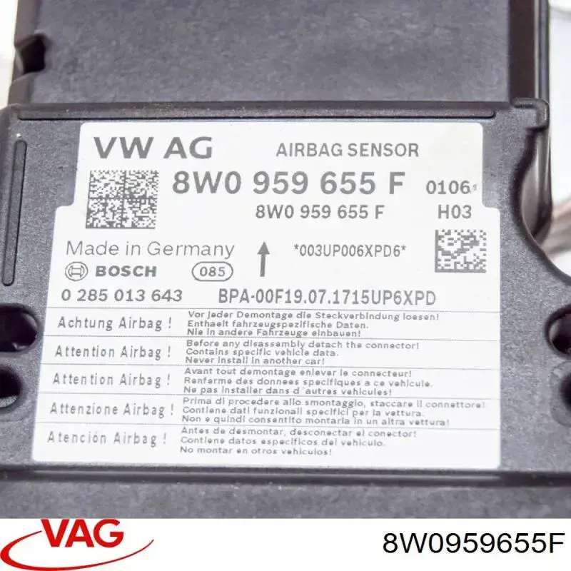 Módulo processador de controlo da bolsa de ar (Centralina eletrônica AIRBAG) VAG 8W0959655F preço, a partir de 434,15 USD