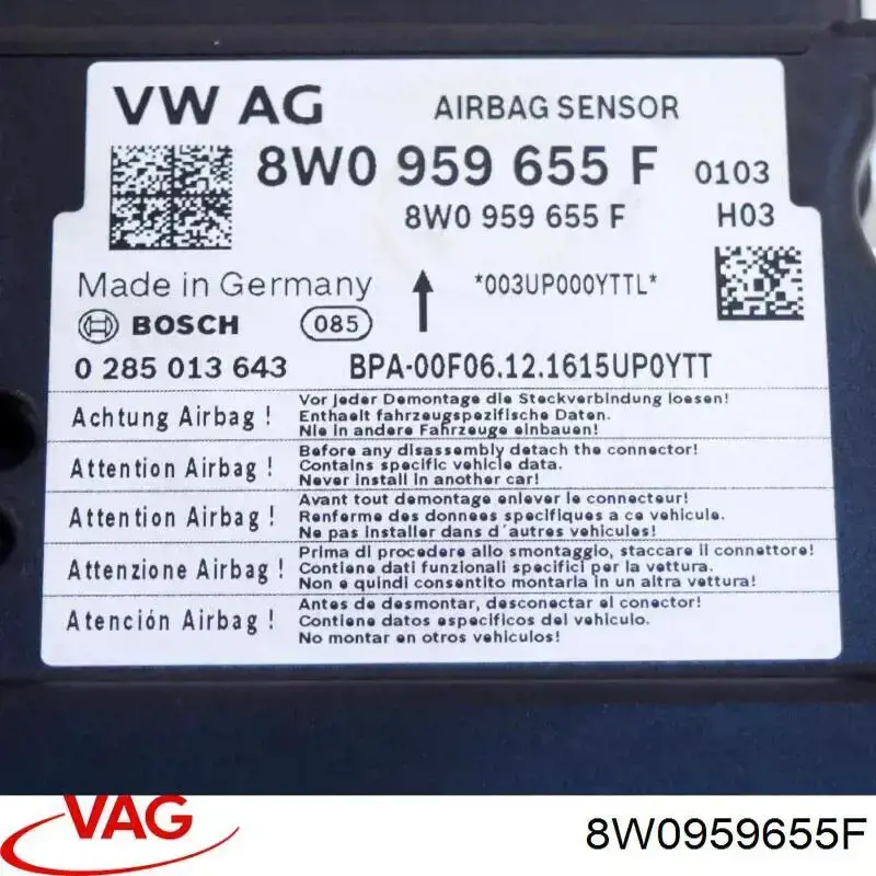 8W0959655F VAG Módulo processador de controlo da bolsa de ar (Centralina eletrônica AIRBAG)