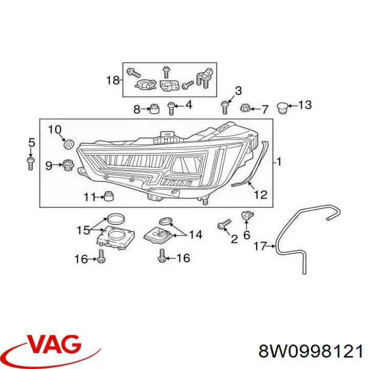Consola (adaptador) de fixação da luz dianteira esquerda VAG 8W0998121 preço, a partir de 22,35 USD