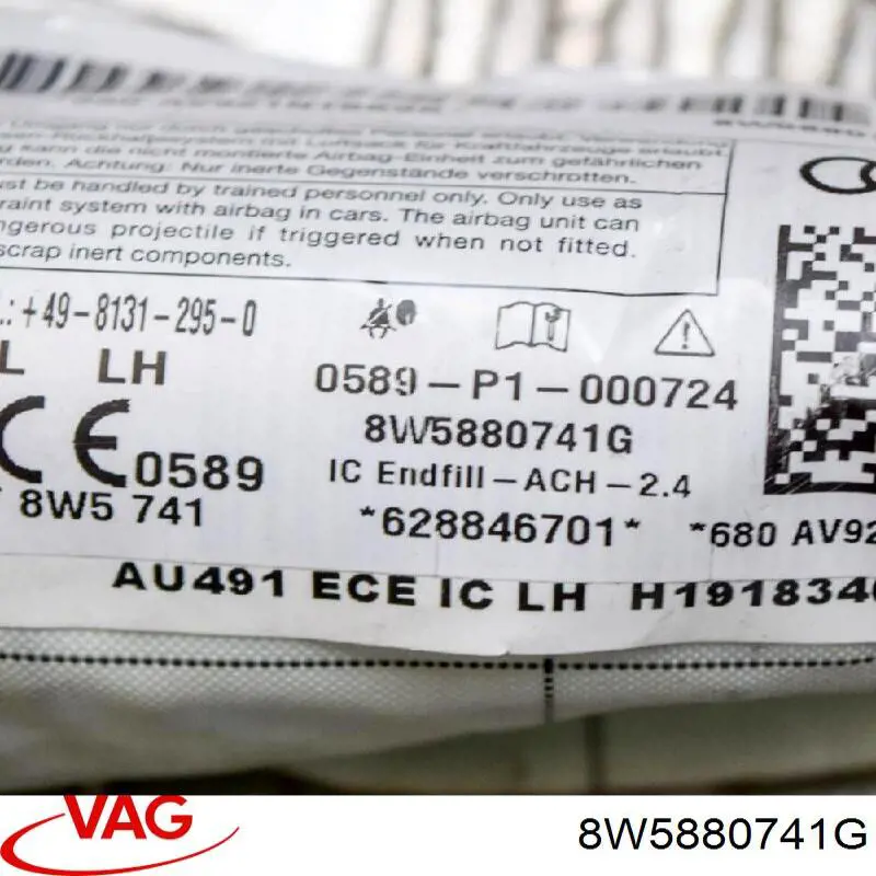 8W5880741G VAG Cinto de segurança (AIRBAG) de estore lateral esquerdo