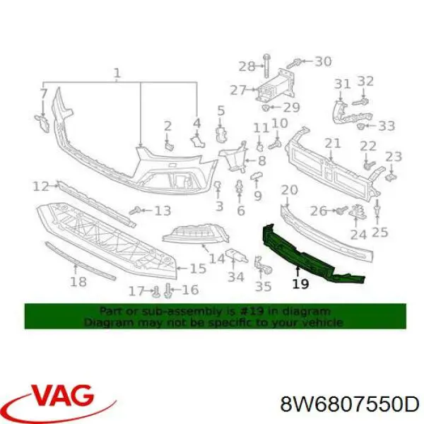 8W6807550D VAG Absorvedor (enchido) do pára-choque dianteiro
