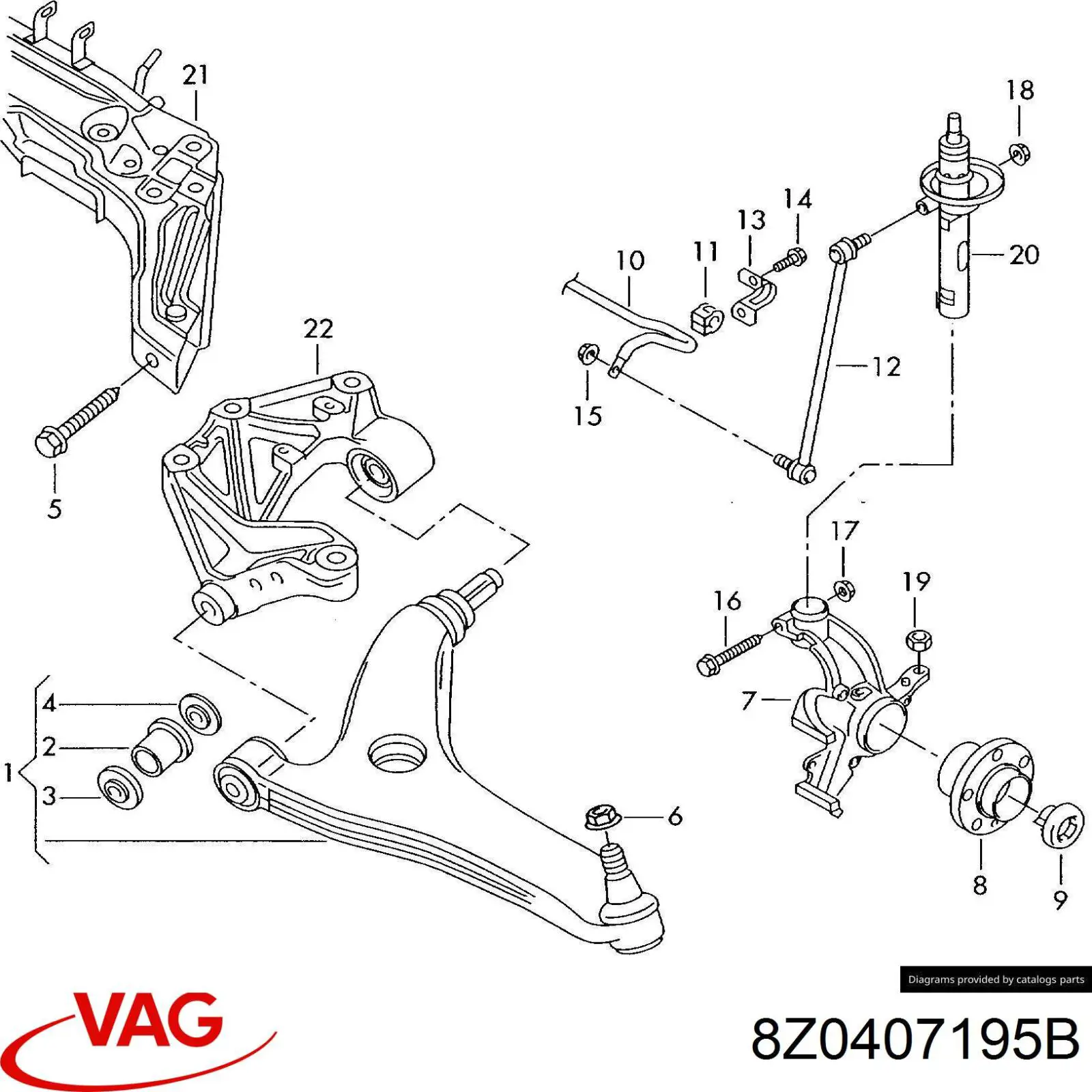Compre 8Z0407195B VAG Bloco silencioso dianteiro do braço oscilante inferior