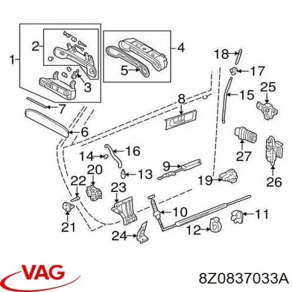 Gozno de garra (parte complementar) de fecho da porta traseira VAG 8Z0837033A preço, a partir de 9,82 USD
