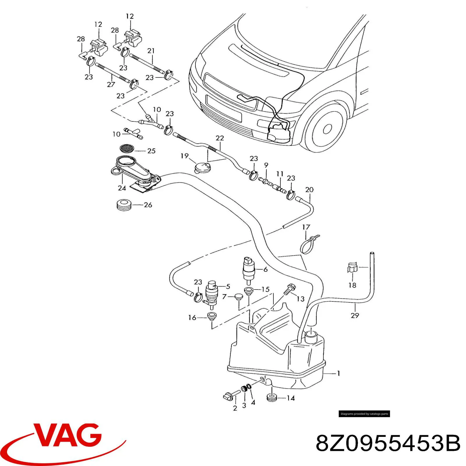 Tanque de fluido para lavador de vidro Audi A2  8Z0