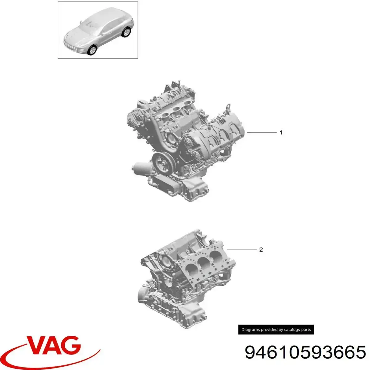 Vedante da tampa de válvulas de motor, kit direito 94610593665 VAG