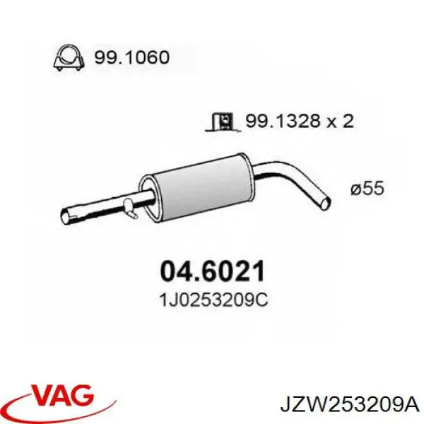 Silenciador, parte central VAG JZW253209A preço, a partir de 148,69 USD