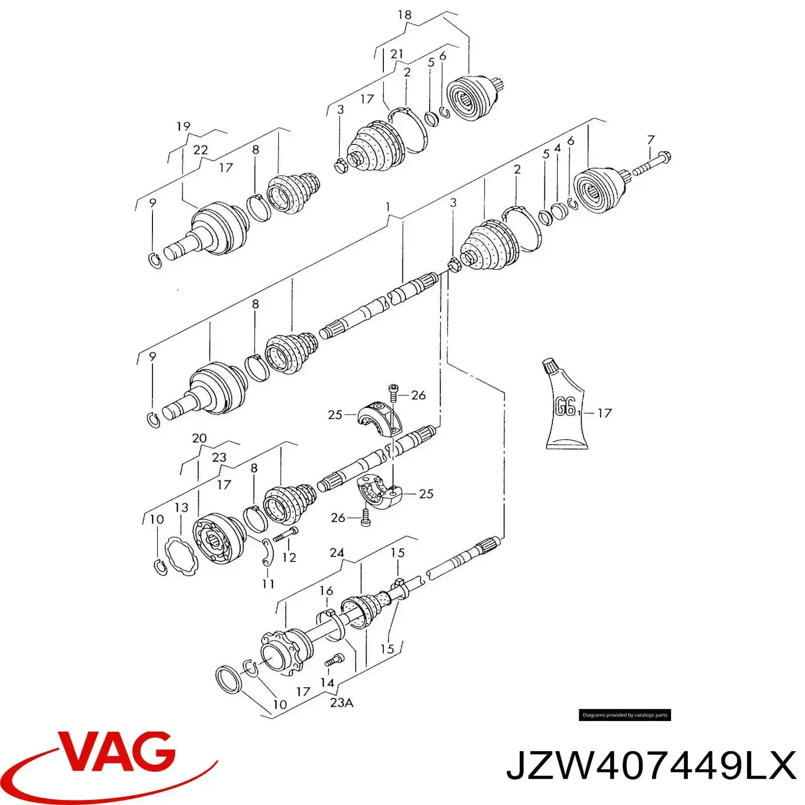 JZW407449LX VAG Semieixo (acionador) dianteiro esquerdo