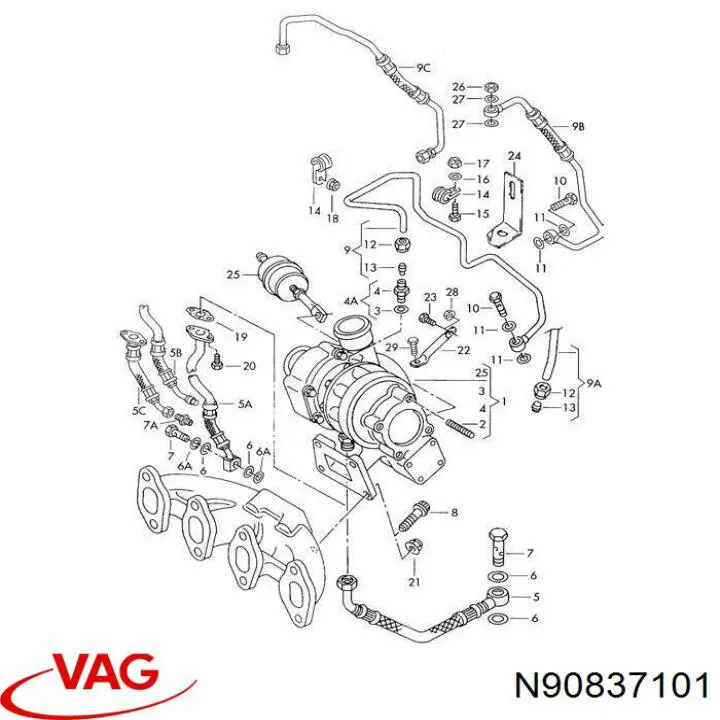 Tubo (mangueira) de derivação de óleo de turbina VAG N90916501 preço, a partir de 19,03 USD