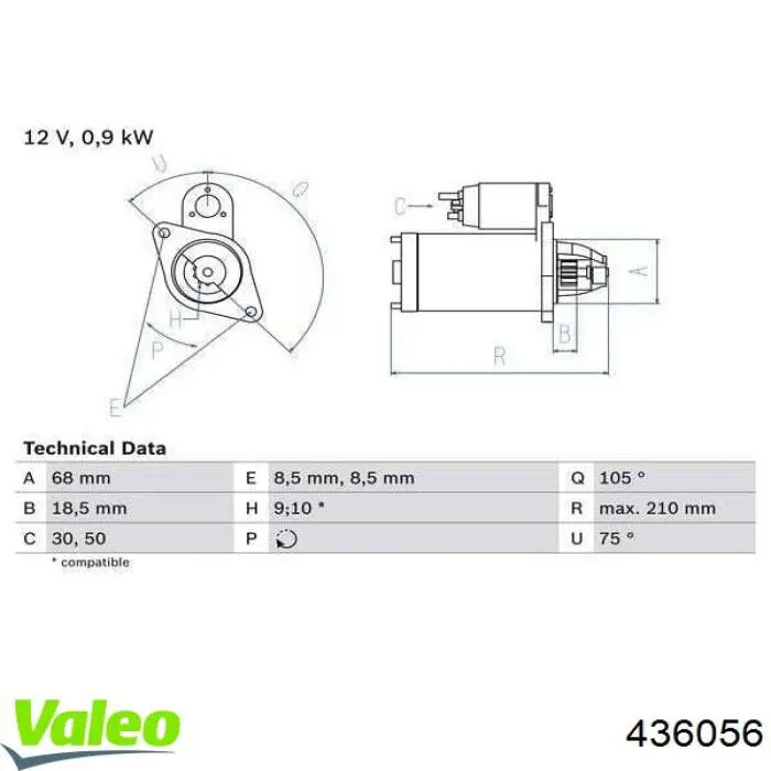 Motor de arranco VALEO 436056 preço, a partir de 45,67 USD