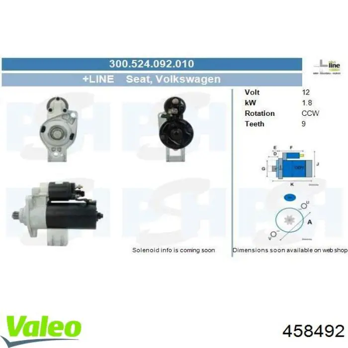 Motor de arranco 458492 VALEO