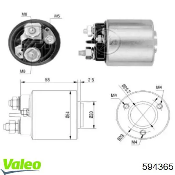 Relê retrator do motor de arranco 594365 VALEO