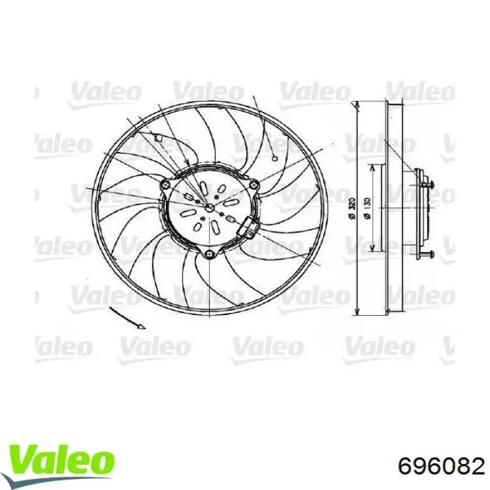 696082 VALEO Ventilador elétrico de esfriamento montado (motor + roda de aletas) direito