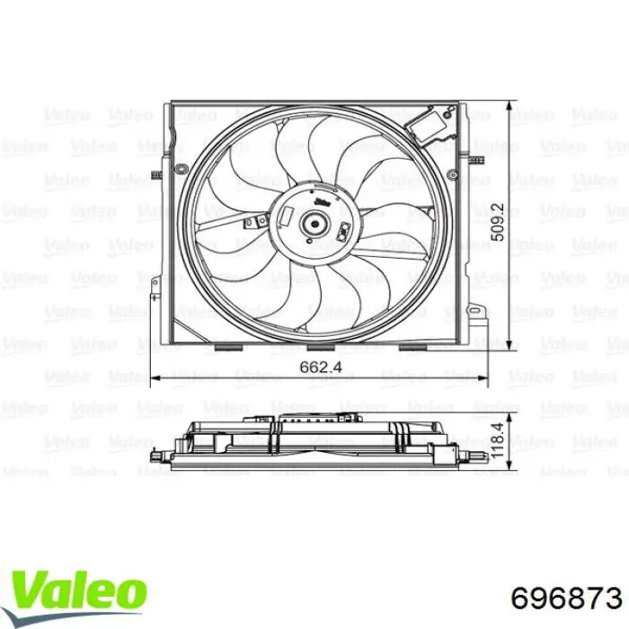 696873 VALEO Difusor do radiador de esfriamento, montado com motor e roda de aletas
