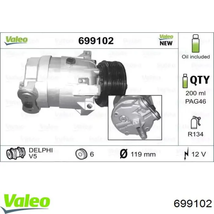 Compressor de aparelho de ar condicionado VALEO 699102 preço, a partir de 71,67 USD