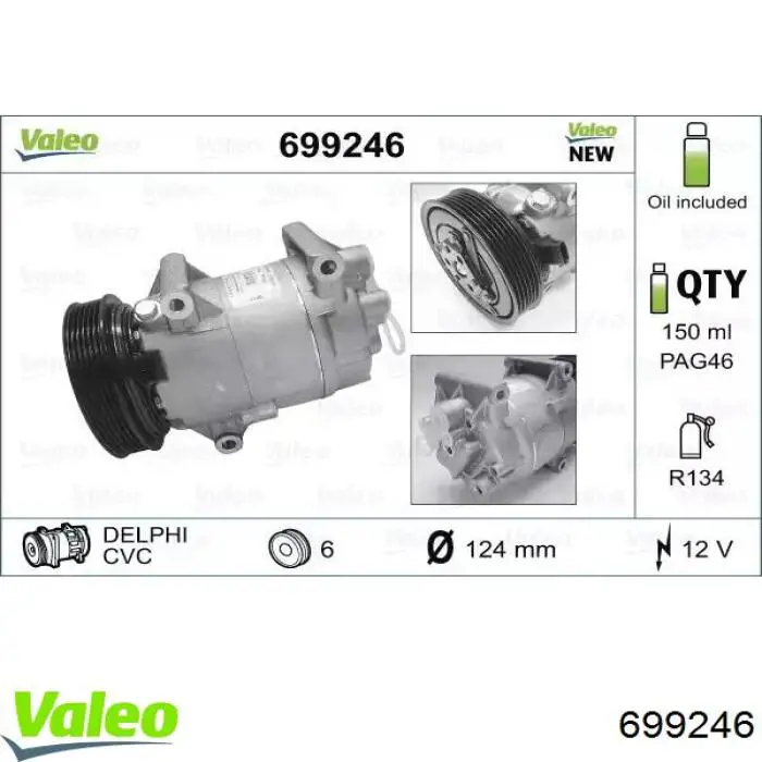 Compressor de aparelho de ar condicionado VALEO 699246 preço, a partir de 86,98 USD