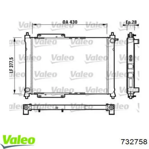 Radiador de esfriamento de motor 732758 VALEO