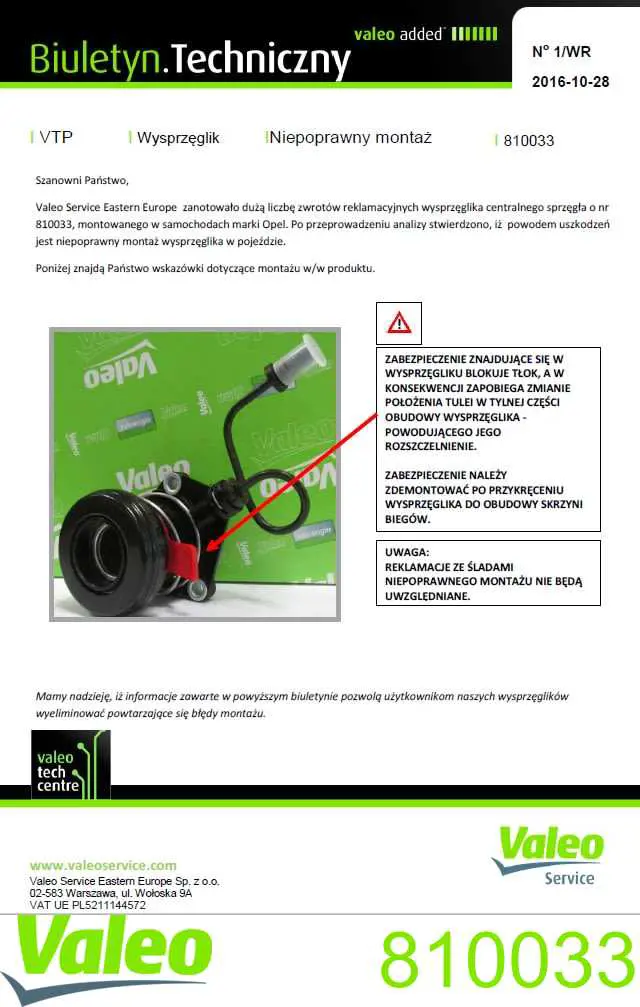 Cilindro de trabalho de embraiagem montado com rolamento de desengate VALEO 810033 preço, a partir de 64,56 USD
