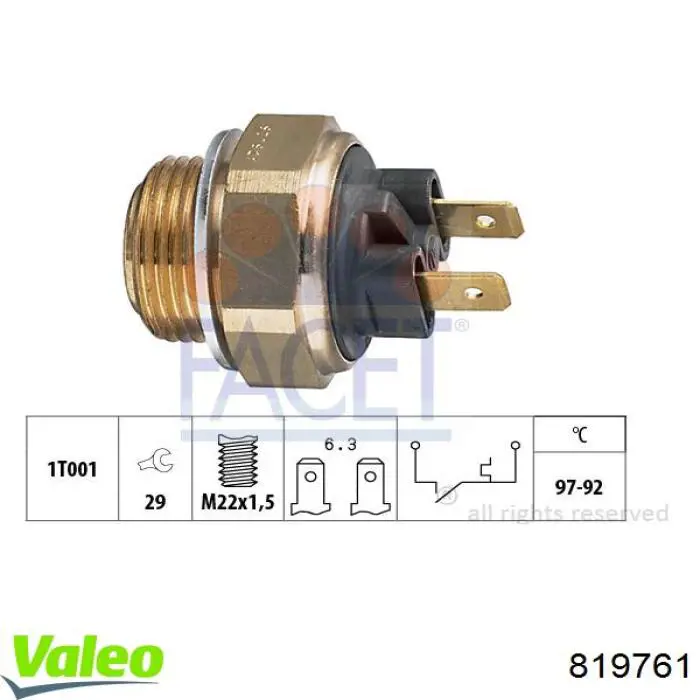 Compre 819761 VALEO Sensor de temperatura do fluido de esfriamento (de ativação de ventilador do radiador)