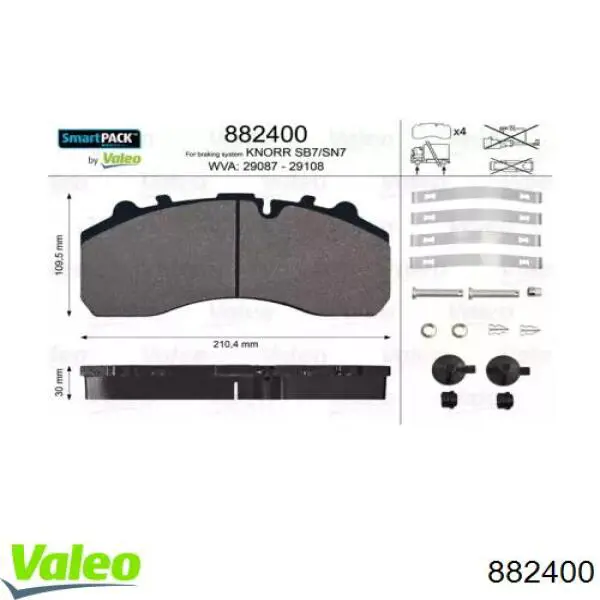 882400 VALEO Sapatas do freio dianteiras de disco
