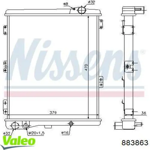 Radiador de esfriamento de motor 883863 VALEO